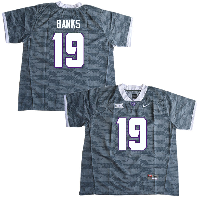 Men #19 Shadrach Banks TCU Horned Frogs College Football Jerseys Sale-Gray - Click Image to Close